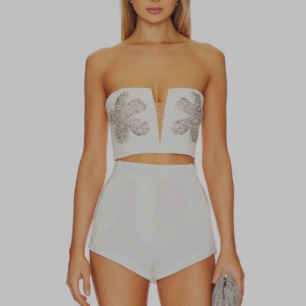 Bardot White Strapless Top with Silver Embellishments